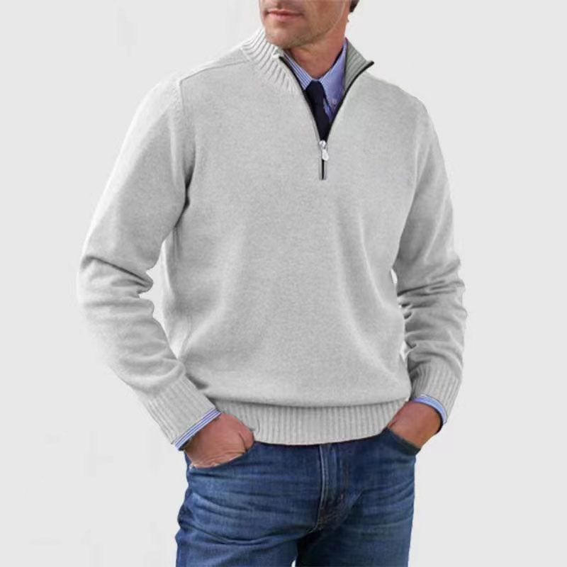 Chris | Casual Half-Zip Sweater - White Gray