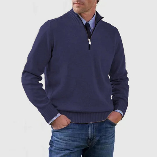Chris | Casual Half-Zip Sweater - Navy Blue