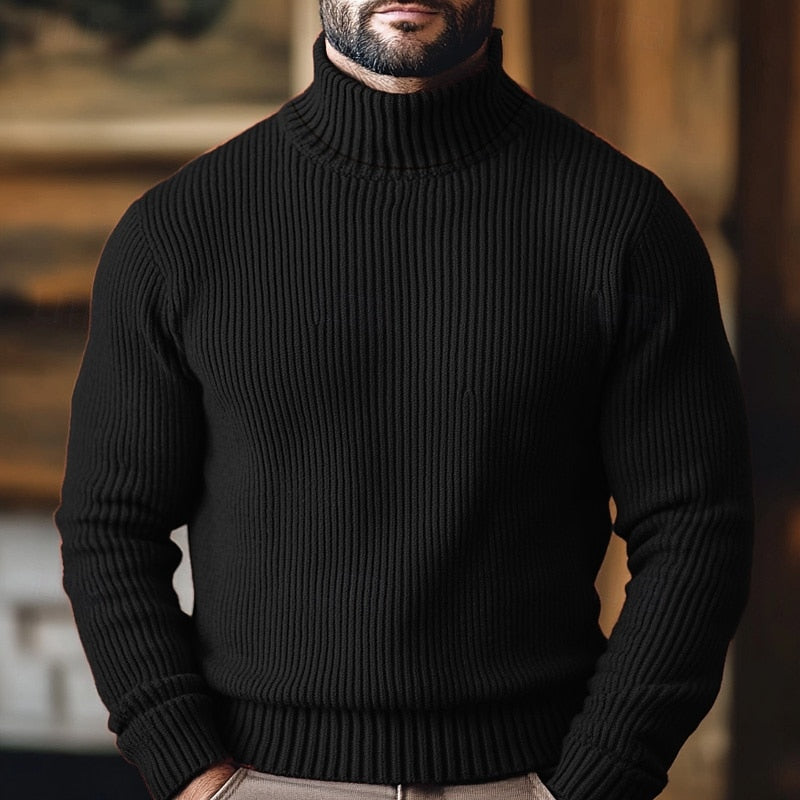 Lucas | Ribbed Turtleneck Sweater - Black