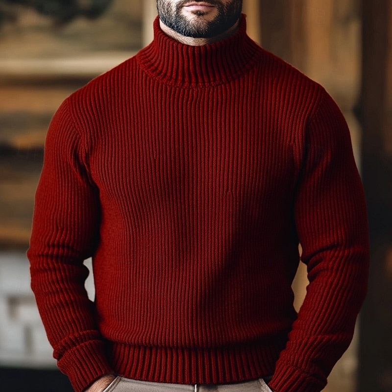 Lucas | Ribbed Turtleneck Sweater - Wine