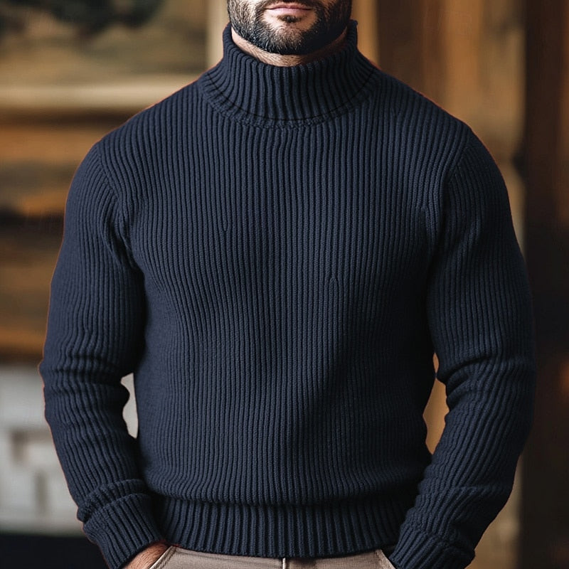 Lucas | Ribbed Turtleneck Sweater - Navy Blue
