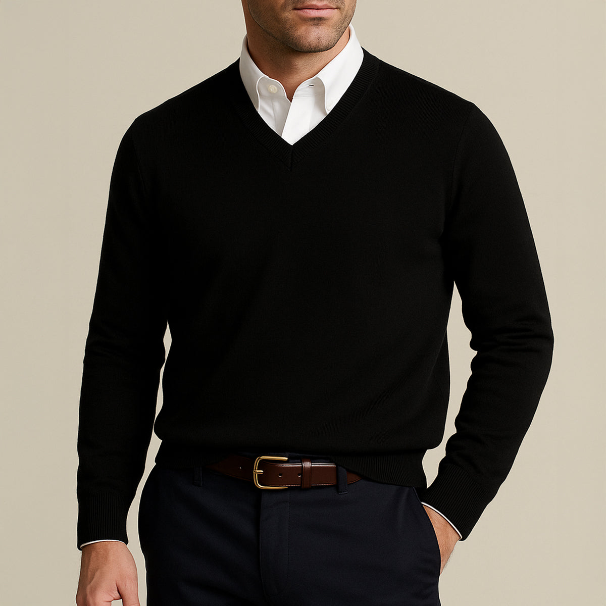 Alec | Fine-Knit V-Neck Sweater - Black