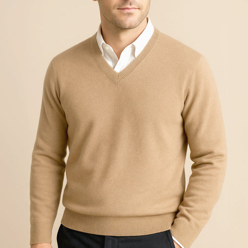 Alec | Fine-Knit V-Neck Sweater - Beige