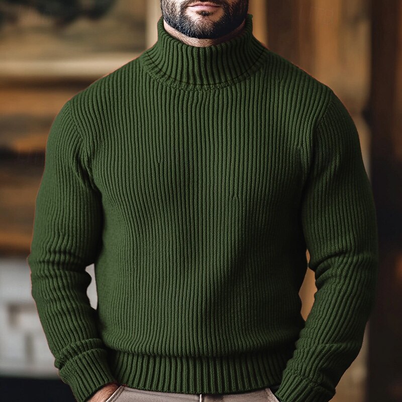 Lucas | Ribbed Turtleneck Sweater - Green